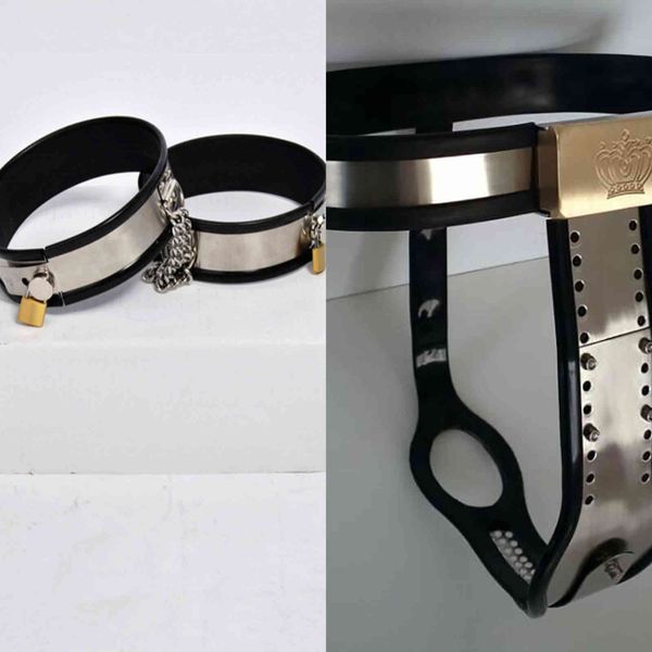 Cockrings Pantalones de correa de castidad femeninos Pantalones de anillo de muslo BDSM Bondage Acero inoxidable Metal Dispositivo Erótico Juguetes sexuales para adultos 1123