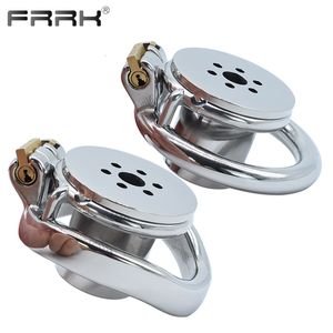 Cockrings FRRK Inverted Plugged Cylinder Chastity Cage with Bondage Belt for Couple Stainless Steel Cock Penis Rings Adults Sex Toys Shop 230113