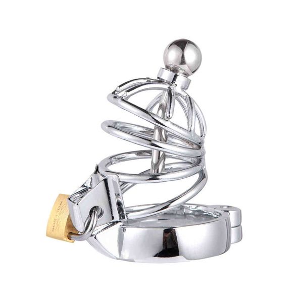 Cockrings Male Bondage Chastity Cage con tapón uretral Acero inoxidable Metal Cock Lock Pene Ring Sex Products 1123