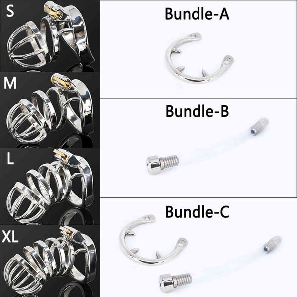 NXY Cockrings mâle en acier inoxydable Cage à pénis anneau de pénis manchon dispositif de chasteté ceinture avec pointes de cathéter verrouillable jouets sexuels pour adultes pour hommes 1124