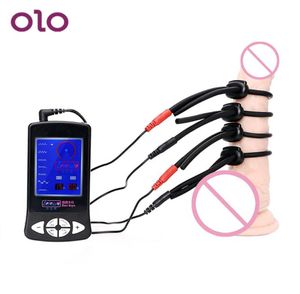 Cockrings Olo Electric Penis Ring Stimulation Electro Stimulation Thérapie Cock Masseur Sex Toys for Men Silicone1322605
