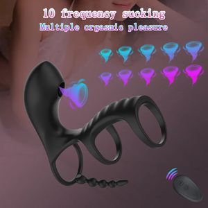 Cockrings Anneau de pénis Triple élargissement Érection Retardé Ejaculation Masseur Stimulateur de succion clitoridienne Hommes Adultes Sex Toys 231204