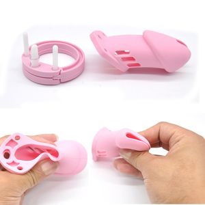 Cockrings Pink Silicone Male Chastity Cage Device Belt Gimp Small/Large Lockable Ring Sex Toys with 5 Cock Ring Penis Sleeve for Men BDSM 220916