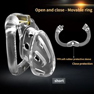 Cockrings Base abierta de plástico Anillo de pene Jaula de gallo con 4 anillos de tamaño Dispositivo de castidad masculina Juego para adultos Juguetes sexuales para hombres Gay 230824