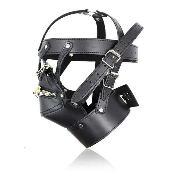 Cockrings PU cuir tête capuche harnais verrouillable bouche fermeture éclair masque cadenas jouets sexuels BDSM bondage couvre-chef esclave retenue jeu adulte 231130