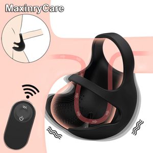 Cockrings Vibromasseurs à distance Masseur de testicules Sex Toys pour hommes Masturbateur sans fil Anneau de pénis 9 vitesses Pénis vibrant Cage de chasteté masculine 230414