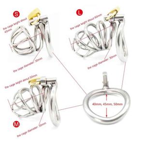 NXYCockrings Dispositivo de castidad masculina súper pequeño de acero inoxidable Jaula para pene para adultos con anillo curvo para pene Juguetes sexuales Bondage Cinturón de castidad A224 1126 1126