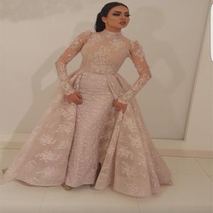 Cocktail robe musulmane sirène col haut Illusion manches longues dentelle Dubaï saoudien arabe pageant robe de soirée robe de soirée Specia230K