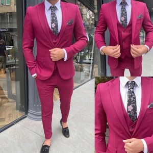 Coquetel Bonito Homens Homens Casamento Smoking 3 Peças Slim Fit Noivo Ternos para Padrinhos Jaqueta Blazer Roupas Vestir Colete