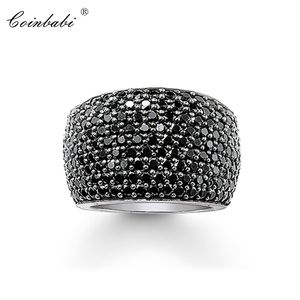 Bagues de cocktails Noir CZ Pave largeur 925 Sterling Silver Cadeau pour femme Hommes Hommes Style Rebel Bague Fashion Bijoux 210924