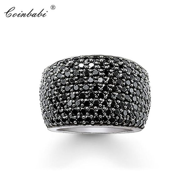 Anillos de cóctel negro CZ pavé ancho 925 regalo de plata esterlina para Mujeres Hombres estilo europeo anillo rebelde joyería de moda 210924321e