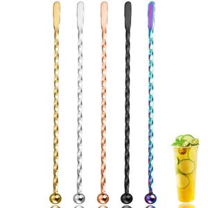 Cocktail torcido mistura swizzle varas de agitação colher barware arco-íris ss metal muddler cozinha barra ferramentas água suco leite chá café vinho beber filtro diy