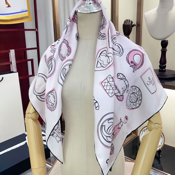 Bufanda de seda de diseñador de marca COCO para mujer, pañuelos para la cabeza, pañuelos cuadrados de seda 100% con estampado de flores, con etiquetas, fáciles de combinar, tamaño 90*90CM