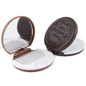 Cacao cookies make-up spiegel kleine schattige zak draagbare gevouwen chocolade plastic cosmetische hulpmiddelen ronde compacte ijdelheidspiegels met kam