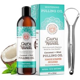 Coconut Mint tirar de aceite enjuaguero bucal sin alcohol blanqueamiento de la aliento oral fresco raspador de lengua juego de la boca cuidado de la salud