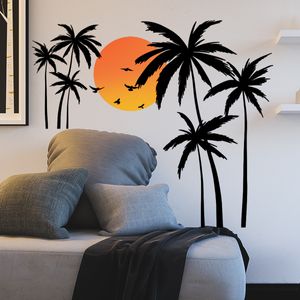 Cocotiers paysage coucher de soleil oies Sticker Mural enfants chambre fond décoration de la maison murale salon papier peint décalcomanie