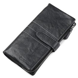 Code 147 en cuir véritable femmes portefeuille longue fermeture éclair pochette avec poche à monnaie et porte-cartes femme sac à main de haute qualité 204c