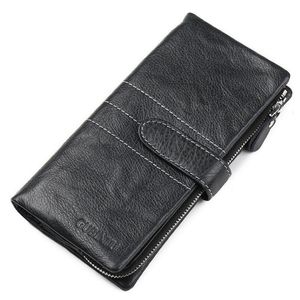 Code 147 en cuir véritable femmes portefeuille longue fermeture éclair pochette avec poche à monnaie et porte-cartes femme sac à main de haute qualité 266G