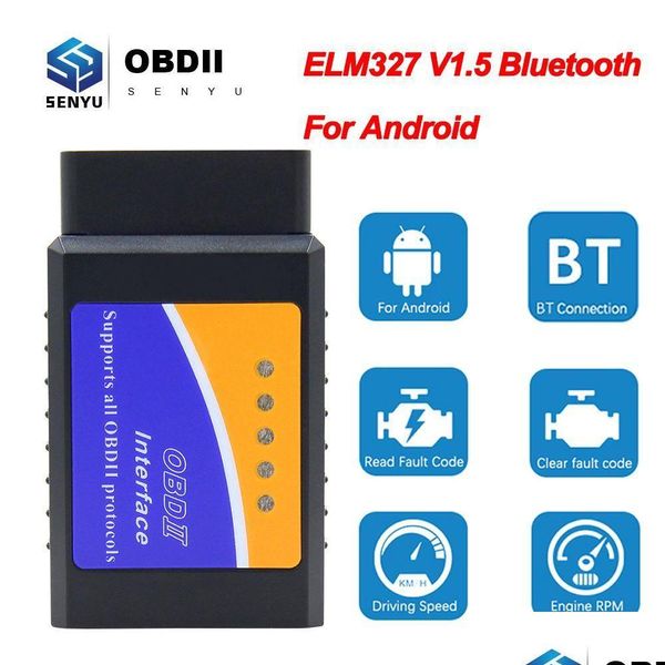 Lectores de código Herramientas de escaneo ELM 327 V1.5 Escáner Bluetooth Bluetooth para Android ELM327 ODB2 Lector OBD 2 CAR HERRAMIENTO 1.5 Drop deli DHO24