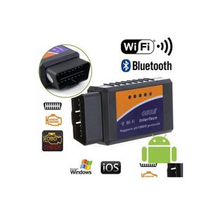 Lectores de código Herramientas de escaneo Elm327 V1.5 Bluetooth/Wifi Obd2 Escáner Elm 327 Pic18F25K80 Herramienta de diagnóstico Obdii para Android/Ios/Pc/Table Dhulo