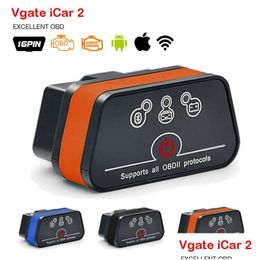 Lecteurs de code Outils d'analyse Vgate Icar2 Wifi Obd2 Outil de scanner de diagnostic Elm327 V2.1 Obd 2 Mini adaptateur Android / iOS / Lecteur PC Drop De Dhcgt