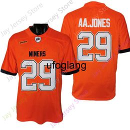 coe1 2021 Nueva camiseta de fútbol NCAA UTEP Miners 29 AA. Aaron Jones College Jersey naranja azul marino tamaño juvenil adulto