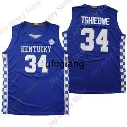coe1 2022 Nouveau maillot de basket-ball NCAA Kentucky Wildcats 34 Oscar Tshiebwe College Taille Jeune Adulte Bleu