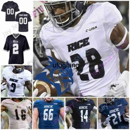 coe1 Custom 2020 Rice Owls voetbalshirt NCAA College Tom Stewart Aston Walter Brad Rozner Austin Trammell Blaze Alldredge Wiley Groen