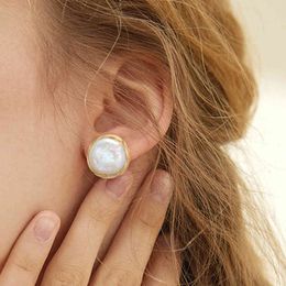 Coeufuedy classique grande boucle d'oreille baroque perle d'eau douce boucles d'oreilles pour les femmes fête de mariage cadeau bijoux fins faits à la main