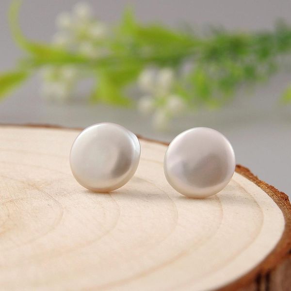 Coeufuedy Argent 925 Boucles D'oreilles D'eau Douce Pour Les Femmes Party11-13mm Bouton Big Pearl Fine Jewelry