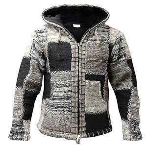 Cofekate Vêtements pour hommes Veste d'hiver Patchwoek Sweat à capuche chaud Zip Up Cardigan Manteau Vintege Bohème Hauts à capuche Homme Vestes X0621