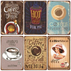 Coffee Art Painting Plate Vintage Metal Turs Retro Coffee Time Metal Plaques for Cafe Kitchen Woonkamer Huis Wall Art Gepersonaliseerd Decor Maat 30x20cm W02