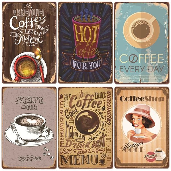 Placa de pintura de arte del café, carteles de chapa de Metal Vintage, placas de Metal Retro para tiempo de café, para cafetería, cocina, sala de estar, arte de pared para el hogar, decoración personalizada, tamaño 30X20CM w02