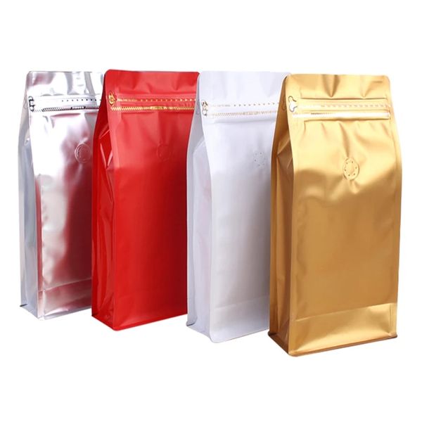 Sacs à café avec sacs d'emballage à valve avec fermetures à glissière, sacs de stockage de grains en papier d'aluminium debout