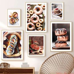 Café de dessert CAKE CHEP CROSSANT Donut Macarons Art Canvas PEINTURE NORDIC PRINT PRINT CUITSION DESSER