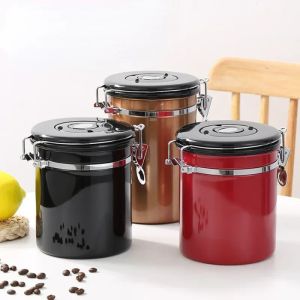 Coffee Bean Tea Container Vluchtventiel Storteloze stalen doos opslagpot Vochtige Proof Proof opbergdoos Voedsel opslagpotten