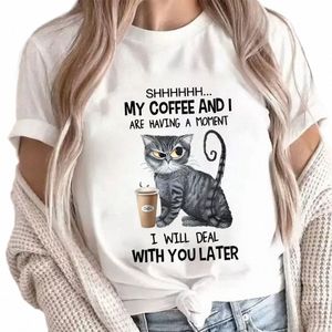 Café Chat Imprimer Femmes Vêtements Angry Cat Lover Femme Tops Tee Tshirt Fi Anime Carto Tees Dames Graphique T-Shirt Y2k Tops P3pP #
