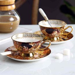 Juego de tazas de café Gustav Klimt Bone Juego de té de cerámica chino Klimt Kiss Regalo de lujo Juego de bebidas de porcelana Taza de té y platillo T2208102354