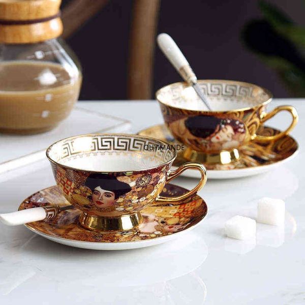 Ensemble de tasses à café Gustav Klimt Bone Ensemble de thé en céramique chinoise Klimt Kiss Cadeau de luxe Ensemble à boire en porcelaine Tasse à thé et soucoupe T220810229o