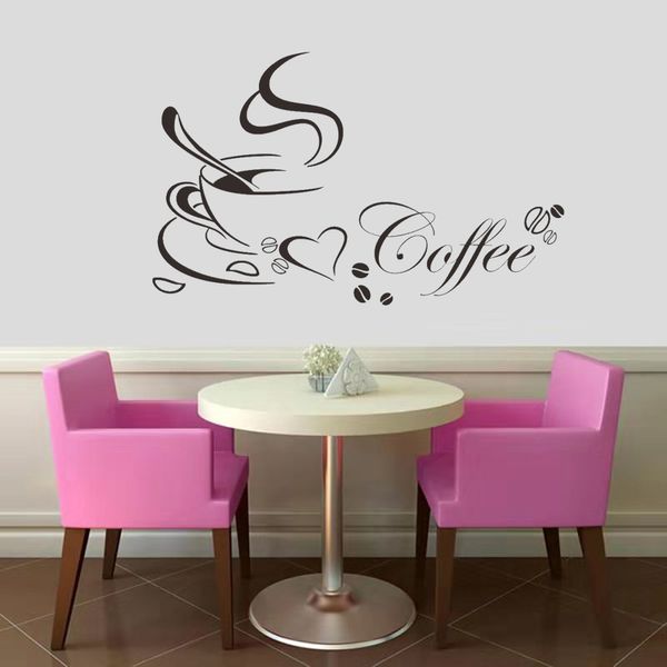 Taza de café con cita de vinilo de corazón restaurante cocina pegatinas de pared extraíbles DIY decoración de pared para el hogar arte MURAL Drop Shipping