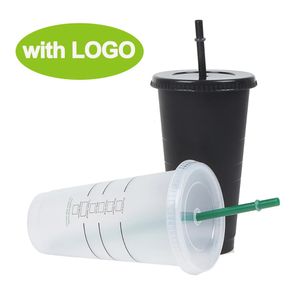 Koffiekopje met rietje en deksel 710 ml herbruikbare food grade PP kleur veranderende beker koud water doorzichtige plastic mok voor op reis 240219