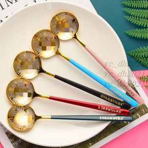 Coffee Dessert Round Spoon Mixing The Latest 15X3CM Stainless Steel Starbucks Spoons Many Colors Goddess Fashion Style For Free DHL