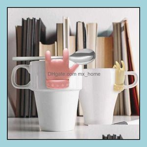 Koffiebrinkwarekeuken, eet bar Home Gardencoffee Mini Finger Shape Tas Plank Sile Creative Tea Lepel Holder Teas Tools DDC5594 XMAI