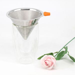 Koffiefilter druppel dubbele laag gaas percolator kegel r 304 18/8 roestvrijstalen huizen keuken koffie zeefgereedschap