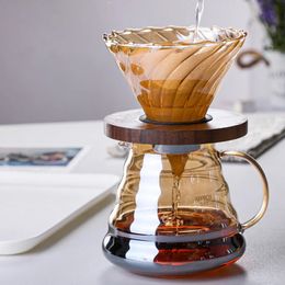 Filtres à café 600ml, cafetière en bois Style V60, ensemble de goutteurs en verre pour filtre, café réutilisable 231214