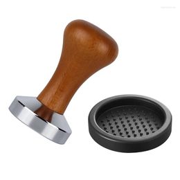 Koffiefilters Espresso Tamper Met Mat Aluminium Platte Basis Houten Handvat Voor Machines Accessoire