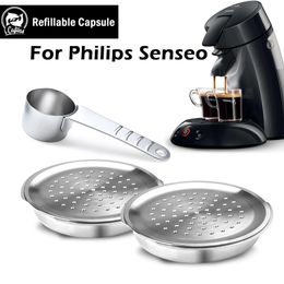 Filtres à café Capsule en acier inoxydable Filtre de machine réutilisable adapté au système Senseo Espresso Crema Maker avec cuillère 230710