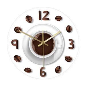 Café Mano Dibujo ilustración Cocina Reloj de pared Impresión moderna Reloj Minimalista Acrílico Reloj de pared Idea de regalo para los amantes del café 201118