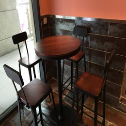 Tables de bar de cuisine café rond en bois extérieur tables de bar haut