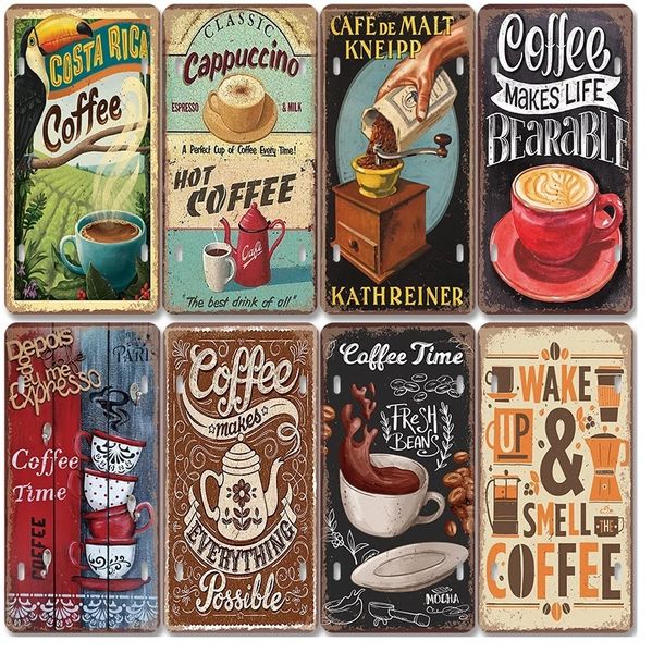 Placa de licencias de café, carteles de chapa de Metal Vintage, placas de Metal Retro para tiempo de café, para cafetería, cocina, sala de estar, decoración artística de pared para el hogar, 30x20cm W03